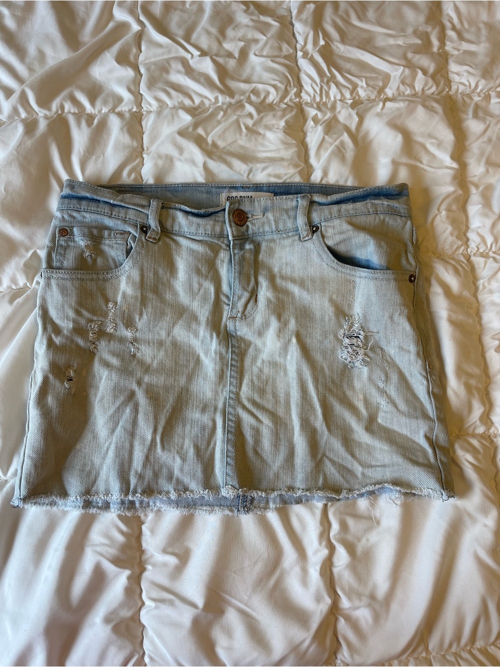 Light Blue Distressed Denim Mini Skirt - Women